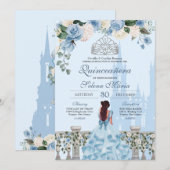 Cinderella Blue Roos Silver Princess Quinceañera Kaart (Voorkant / Achterkant)