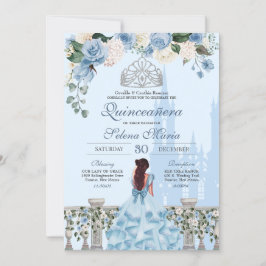 Cinderella Blue Roos Silver Princess Quinceañera Kaart