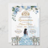 Cinderella Blue Rozen & Gold Princess Quinceañera Kaart (Voorkant)