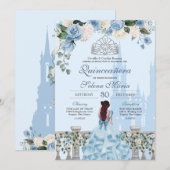 Cinderella Blue Rozen Silver Princess Quinceanera Kaart (Voorkant / Achterkant)
