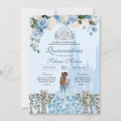 Cinderella Blue Silver Floral Princess Quinceanera Kaart (Voorkant)