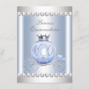 Cinderella Blue Silver Princess Quinceanera Kaart