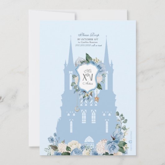 Cinderella Blue Silver Royal Princess Quinceanera Kaart (Achterkant)