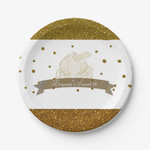 Cinderella Carriage Gold Glitter Stippen Party Bor Papieren Bordje