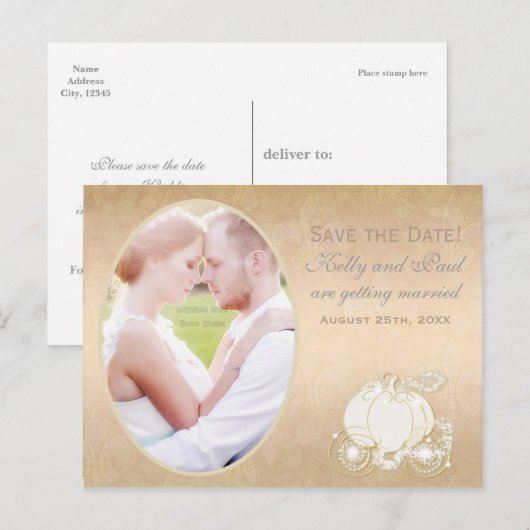 Cinderella Carriage Wedding Date Foto Briefkaart (Voorkant / Achterkant)