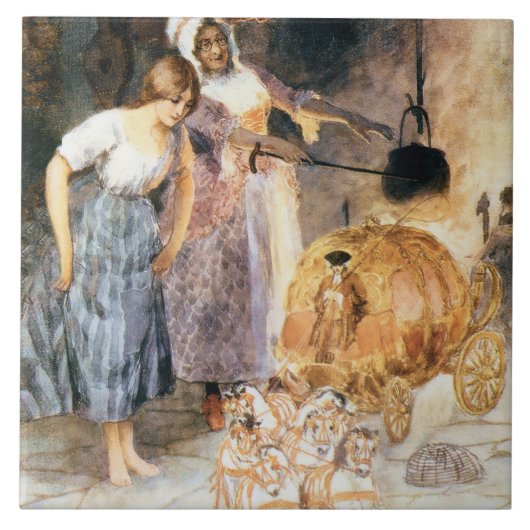 Cinderella en Fairy Godmoeder-q Tegeltje (Voorkant)