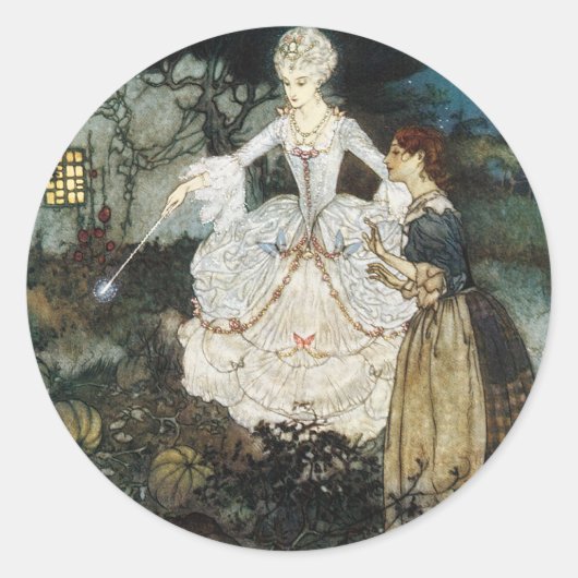 Cinderella en Fairy Godmoeder Ronde Sticker (Voorkant)