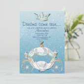 Cinderella Fairy Tale Blauw en Goud Glitter Kaart (Staand voorkant)
