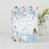 Cinderella Fairy Tale Blue Pink Floral Quinceanera Kaart (Staand voorkant)