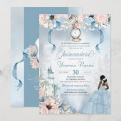 Cinderella Fairy Tale Blue Pink Floral Quinceanera Kaart (Voorkant / Achterkant)