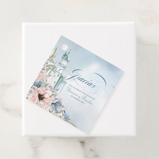 Cinderella Fairy Tale Light Blue Pink Spaans Bedankjes Labels (In situ)