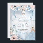 Cinderella Fairy Tale Princess Sweet 16 Birthday I Kaart<br><div class="desc">Deze prachtig elegante uitnodiging voor een sprookje zal je gasten uitnodigen met een Assepoester-thema, met een kasteel, een prachtige roze en blauwe florale botaniek, een vermiste glazen slipper en de gast van eer in een prachtige ballon. Alle tekst is volledig aanpasbaar en kan worden aangepast aan uw behoeften. Dit ontwerp...</div>