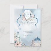 Cinderella Fairytale Elegant Blue Pink Quinceanera RSVP Kaartje (Voorkant)