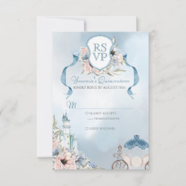 Cinderella Fairytale Elegant Blue Pink Quinceanera RSVP Kaartje