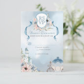 Cinderella Fairytale Elegant Blue Pink Quinceanera RSVP Kaartje (Staand voorkant)