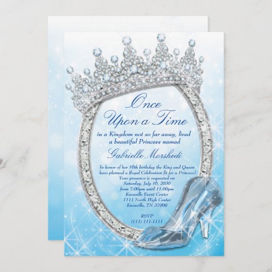 Cinderella Invitation, Princess Invitation Kaart (Voorkant / Achterkant)