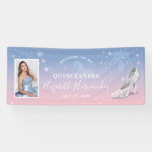 Cinderella lichtblauw en roze verjaardagsfoto spandoek