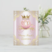 Cinderella Pink Gold Princess Quinceanera Kaart (Staand voorkant)