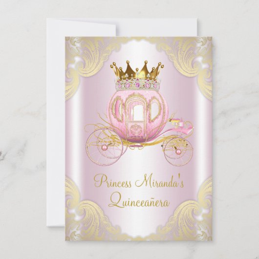 Cinderella Pink Gold Princess Quinceanera Kaart (Voorkant)