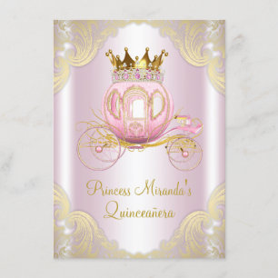Cinderella Pink Gold Princess Quinceanera Kaart