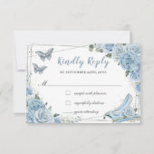 Cinderella Princess Baby Blue Floral Quinceañera RSVP Kaartje (Voorkant)
