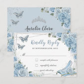 Cinderella Princess Baby Blue Floral Quinceañera RSVP Kaartje (Voorkant / Achterkant)
