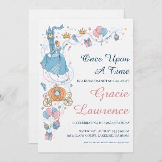Cinderella princess birthday invitations kaart (Voorkant / Achterkant)