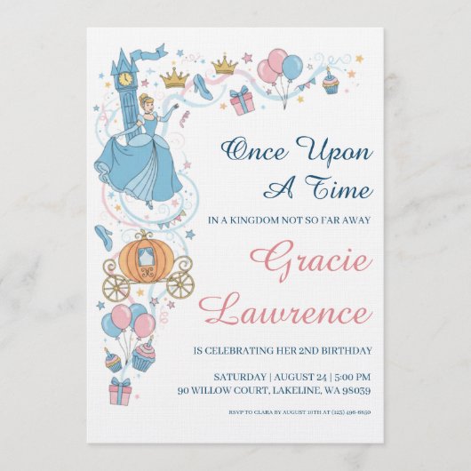 Cinderella princess birthday invitations kaart (Voorkant)