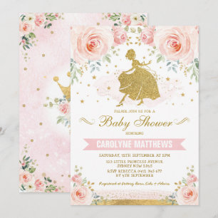 Cinderella Princess Blush Floral Girl Baby shower Kaart
