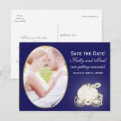 Cinderella Royal Blue Gold Carriage Foto Briefkaar Aankondigingskaart (Voorkant / Achterkant)