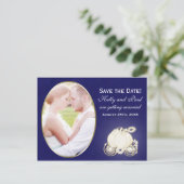 Cinderella Royal Blue Gold Carriage Foto Briefkaar Aankondigingskaart (Staand voorkant)