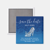Cinderella Slipper Blue Quinceanera Save the Date Magneet (Voorkant / Achterkant)