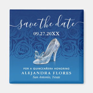 Cinderella Slipper Blue Quinceanera Save the Date Magneet