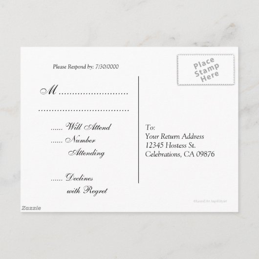 Cinderella Slipper Custom RSVP Response Briefkaart (Achterkant)