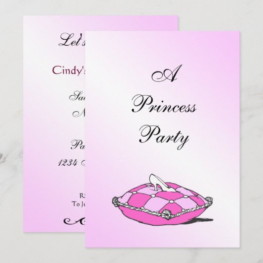 Cinderella Slipper Pink Pillow Princess Party Kaart (Voorkant / Achterkant)