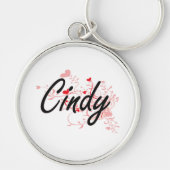 Cindy Artistic Name Design met Hearts Sleutelhanger (Voorkant)