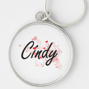 Cindy Artistic Name Design met Hearts Sleutelhanger