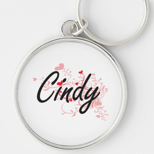 Cindy Artistic Name Design met Hearts Sleutelhanger (Voorkant)