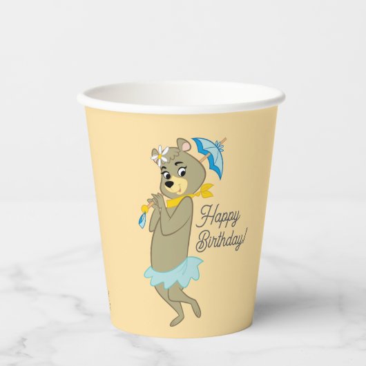 Cindy Beer Holding Parasol Papieren Bekers (Voorkant)