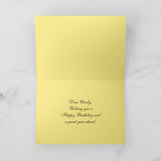 Cindy Happy Birthday Red, geel en wit Rose Kaart (Binnen)