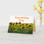 Cindy Happy Birthday Zonnebloemenveld Kaart (Gele Bloem)