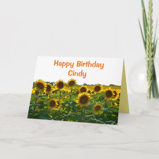 Cindy Happy Birthday Zonnebloemenveld Kaart (Voorkant)