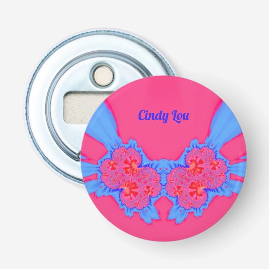 CINDY LOU ~ Blue Pink 3D Fractal ~ Button Flesopener (Voorkant)