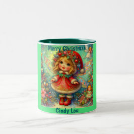 CINDY LOU ~ VINTAGE Christmas GIRL Tweekleurige Koffiemok