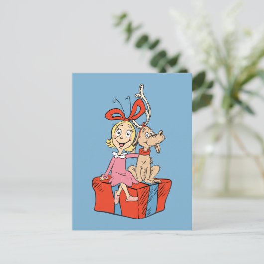 Cindy Lou Who and Max on a Present Briefkaart (Staand voorkant)