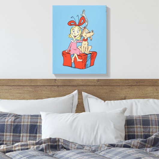 Cindy Lou Who and Max on a Present Canvas Afdruk (Insitu (Slaapkamer))