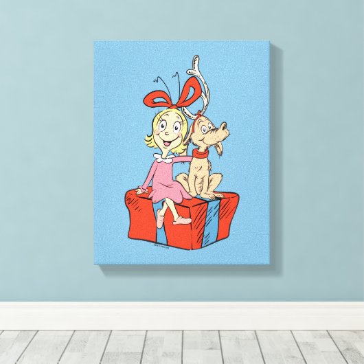 Cindy Lou Who and Max on a Present Canvas Afdruk (Insitu (Houten vloer))
