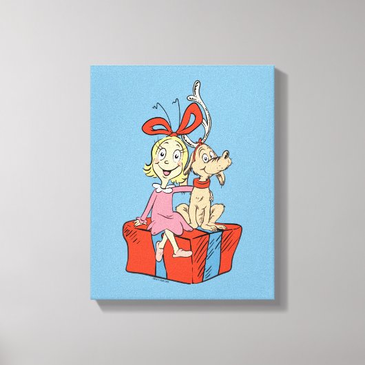 Cindy Lou Who and Max on a Present Canvas Afdruk (Voorkant)