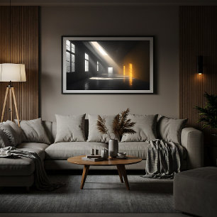 Cineastische lege kamer met moody lichtstralen canvas afdruk