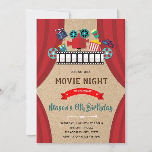Cinema film avond verjaardag uitnodiging (Voorkant)